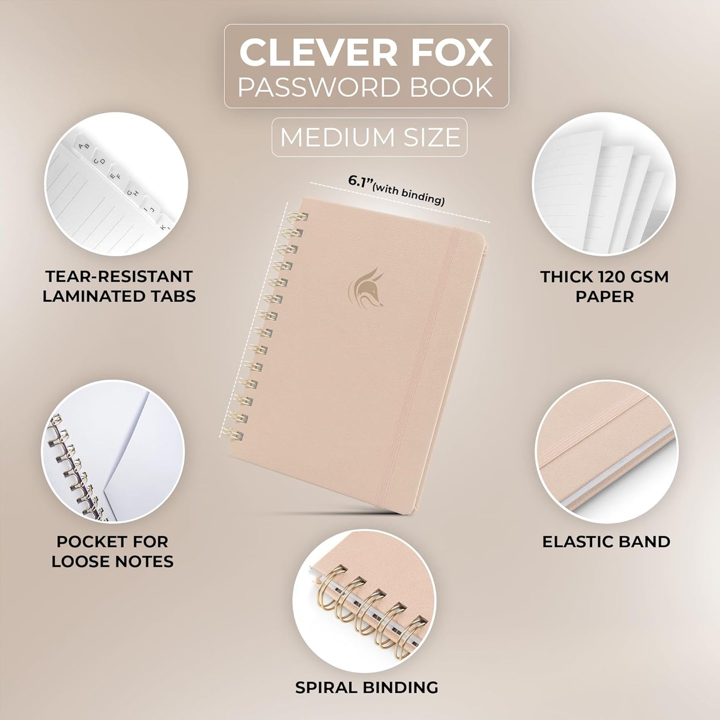 Clever Fox Password Book Spiral – Internet Address & Password Organizer with Laminated Alphabetical Tabs – Password Keeper Journal – Hardcover, Medium Size, 6.1x7.7” (Mystic Blue)