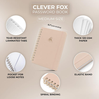 Clever Fox Password Book Spiral – Internet Address & Password Organizer with Laminated Alphabetical Tabs – Password Keeper Journal – Hardcover, Medium Size, 6.1x7.7” (Mystic Blue)