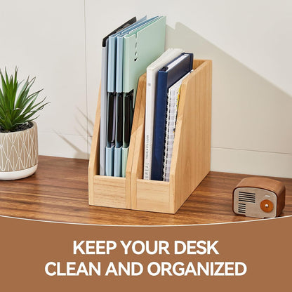 KIRIGEN Wood File Folder Holder Desktop Document Rack Organizer Desk Paper Holder Storage Sorter 2 Packs 2TWJJ-NA