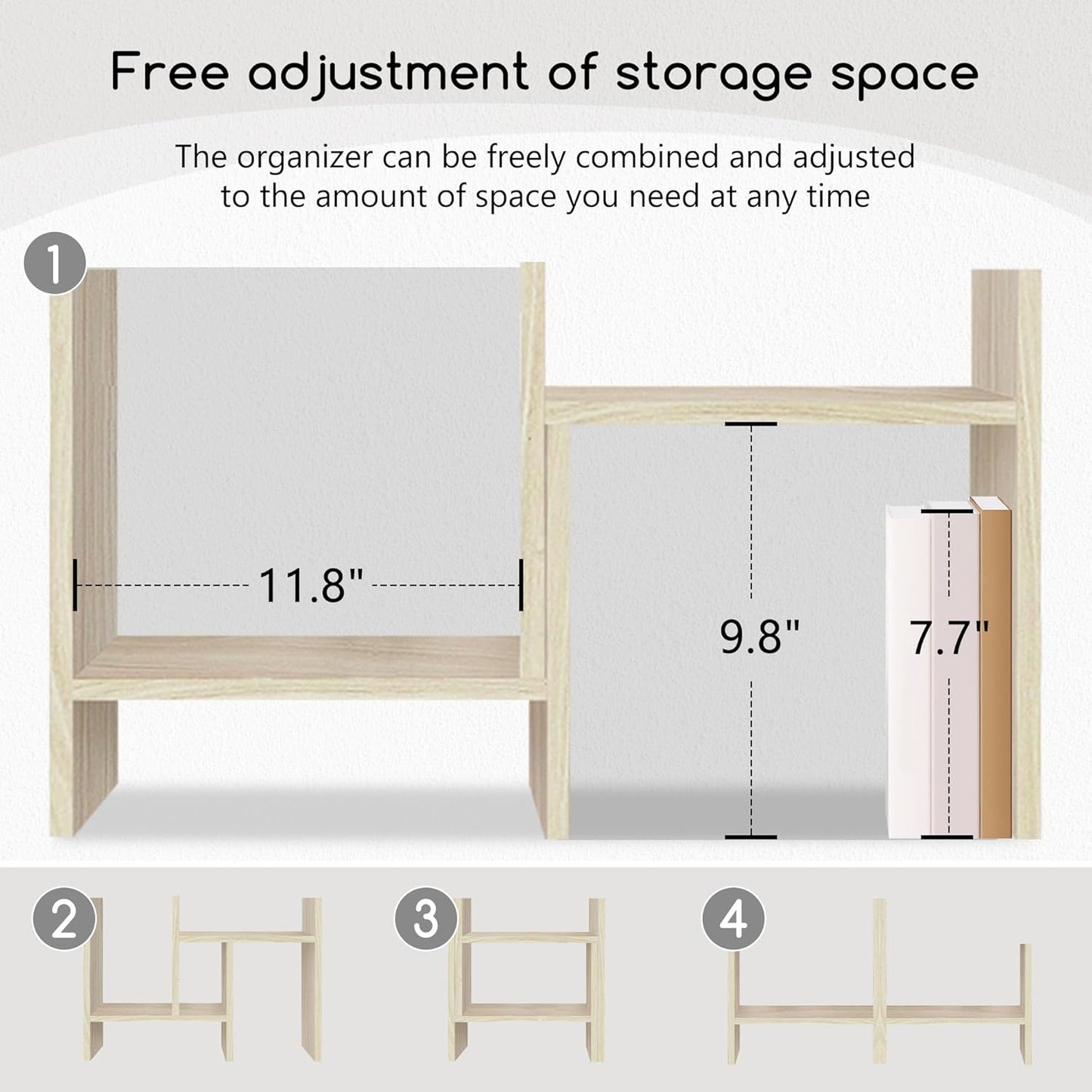 Jerry & Maggie Desktop Organizer Office Storage Rack Adjustable Wood Display Shelf Free Style Double H, Multi-Functional Mini Bookshelf for Desk Natural Stand (White)