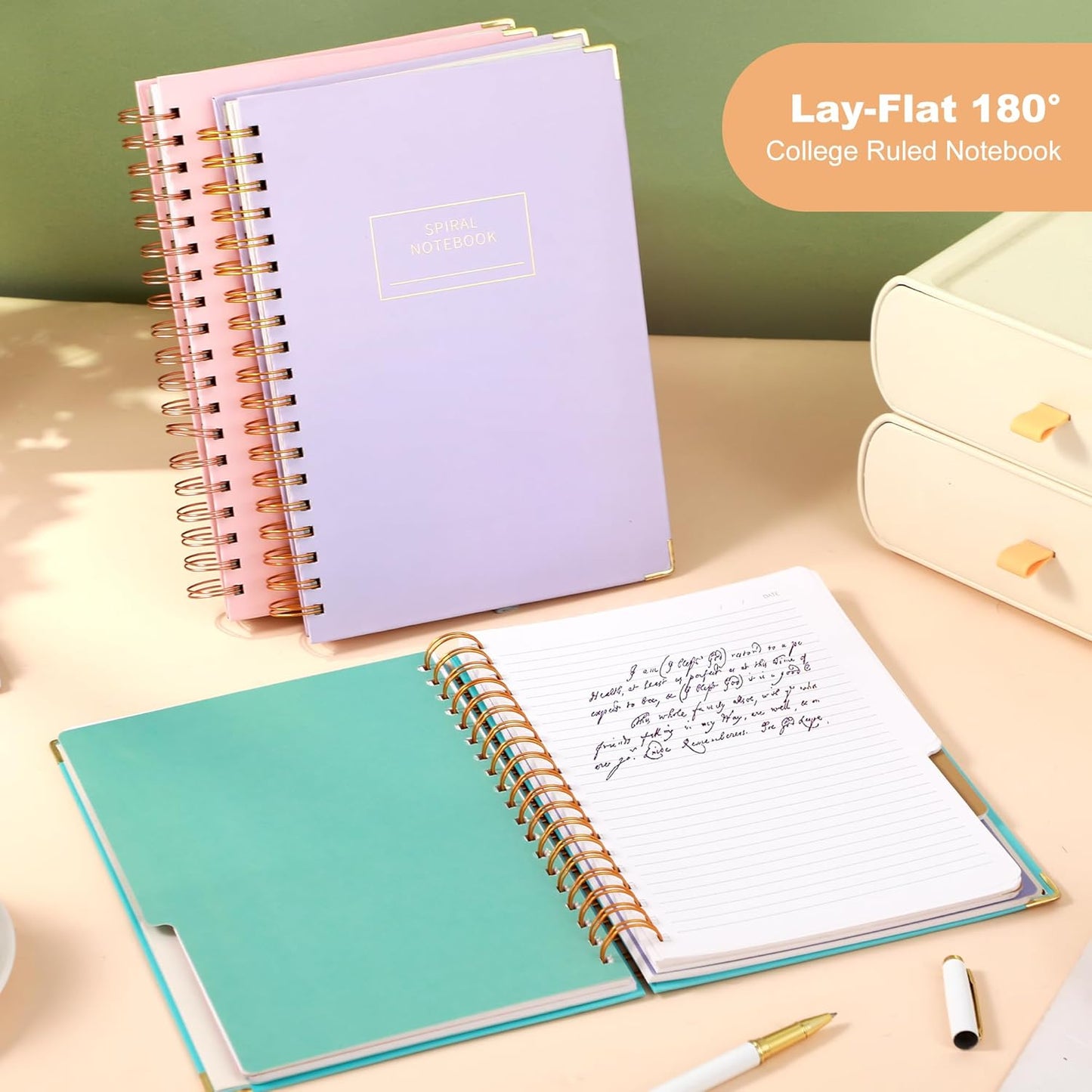 Hardcover Spiral Notebook with Tabs 8"x10" Large Spiral Lined Journals for Women with Dividers 240 Pages College Ruled Composition Notebook 5 Subject Notebook for Work, Back to School, Gifts, Purple