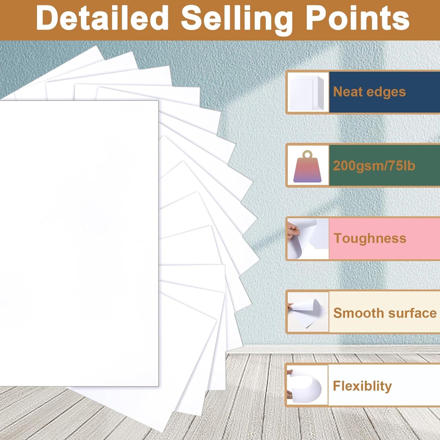 Silunkia 100 Sheets White Cardstock 5 Assorted Sizes Craft Paper, 200gsm/75lb White Card Stock Certificates Paper for DIY Cards Making, Business Cards, Wedding Invitations, School Crafting, Menus