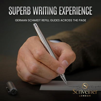 Scriveiner Midnight Blue Rollerball Pen - Stunning Blue Lacquer Luxury Pen, Chrome Finish, Schmidt Ink Refills, Men & Women, Professional, Executive Office, Nice Pen