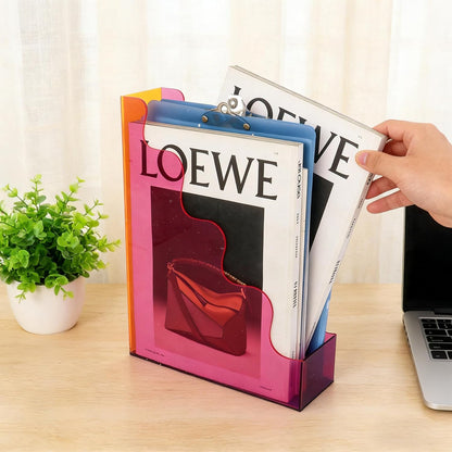 Acrylic File Organizer, Vertical Magazine File Holder, Cute Desk Storage for Holds Files Papers Magazines, Colorful