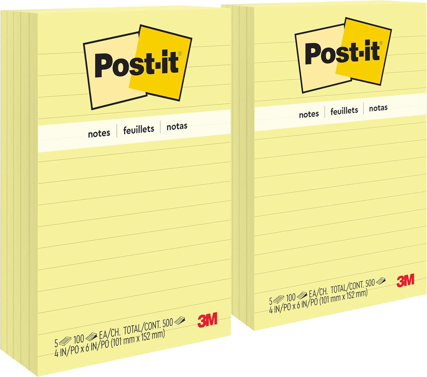 Post-it Notes, 4 in x 6 in, 5 Lined Sticky Notes Pads, 100 Sheets per Pad, Canary Yellow, The Original Post-it Note, School Supplies and Oﬃce Products