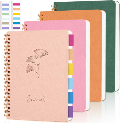 4 Pack Small Spiral Notebooks 3.5 x 5.5 in College Ruled, Mini Spiral Notebook, Waterproof 80 Sheets/160 Pages, Pocket Notebook with 120 Pcs Sticky Index Tabs for Home Office College School
