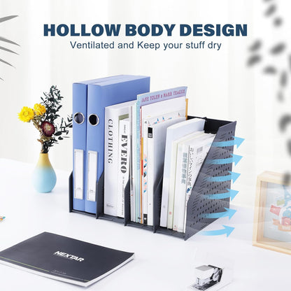FRETONBA Collapsible Magazine File Holder with 2 Vertical Compartments Foldable Binder Holder for Desk Binder Storage Organizer Plastic Magazine Holders for Shelf, Light Gray