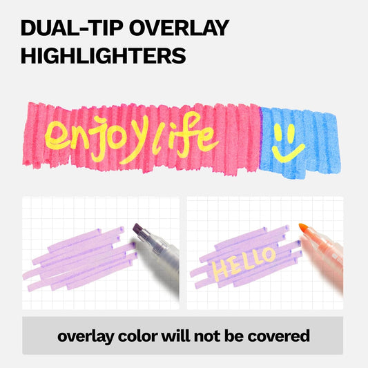 Kasimir Dual Tip Highlighters Coloring Changing Markers - 24 Colors No Bleed Bible Highlighters, Chisel & Fine Tip Double Ended Cute Marker for Art School Office