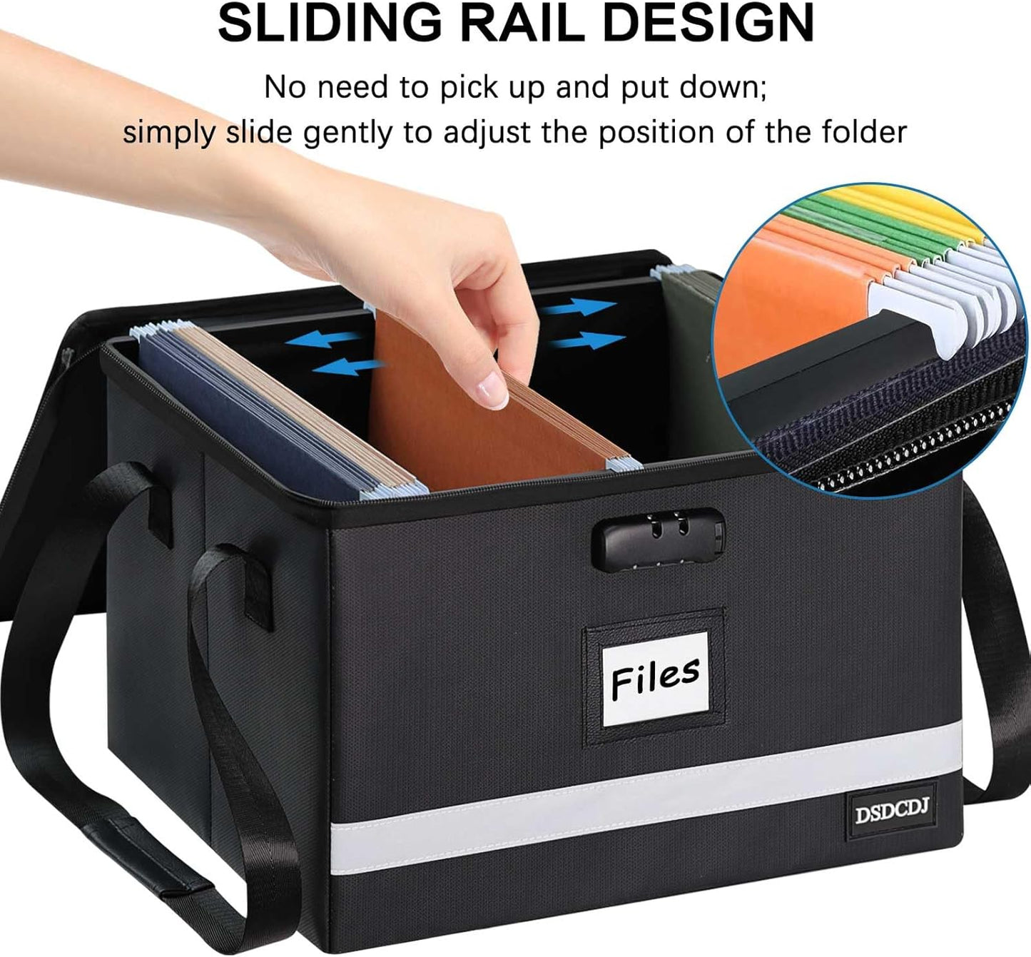 File Box with Lock - Portable File Organizer Box with Handle, Sturdy Important Document Organizer with Label, Slide, Reflective Strip for Hanging Letter/Legal Folder