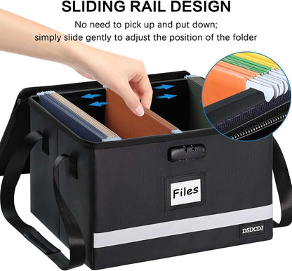 File Box with Lock - Portable File Organizer Box with Handle, Sturdy Important Document Organizer with Label, Slide, Reflective Strip for Hanging Letter/Legal Folder
