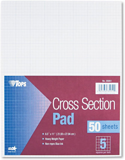 TOPS Cross-Section Pads, 8-1/2" x 11", Glue Top, Graph Rule (10 x 10), 50 Sheets (35101)