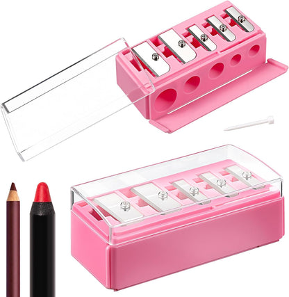 Honoson 2 Pcs 5 Hole Cosmetic Long Point Manual Pencil Sharpener with Plastic Lid Makeup Eyeliner Pencil Sharpener(Black)