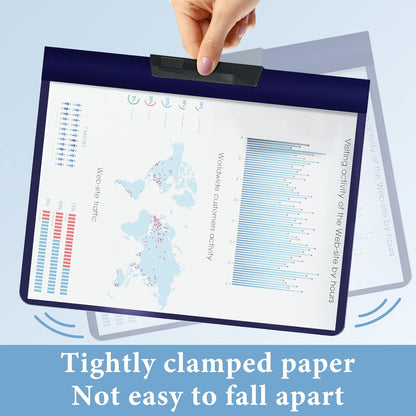 36 Pack Swing Clip Report Covers, Plastic Presentation Folders with Clip for Professional Use, Clear Front and Navy Blue Frosted Back, 9 x 11.4 Inches for Letter Size