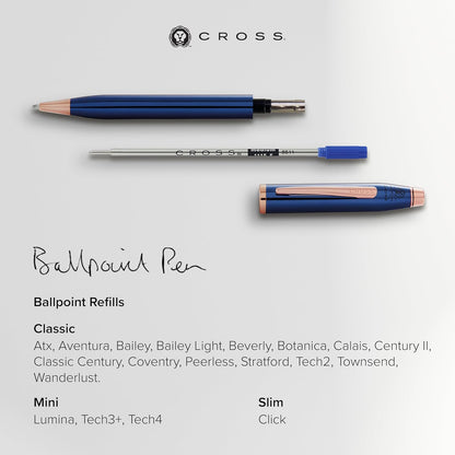 Cross Ballpoint Pen Refill - Blue - Fine - 2-Pack - Refill for Consistent Ink Flow - Quick-Drying &