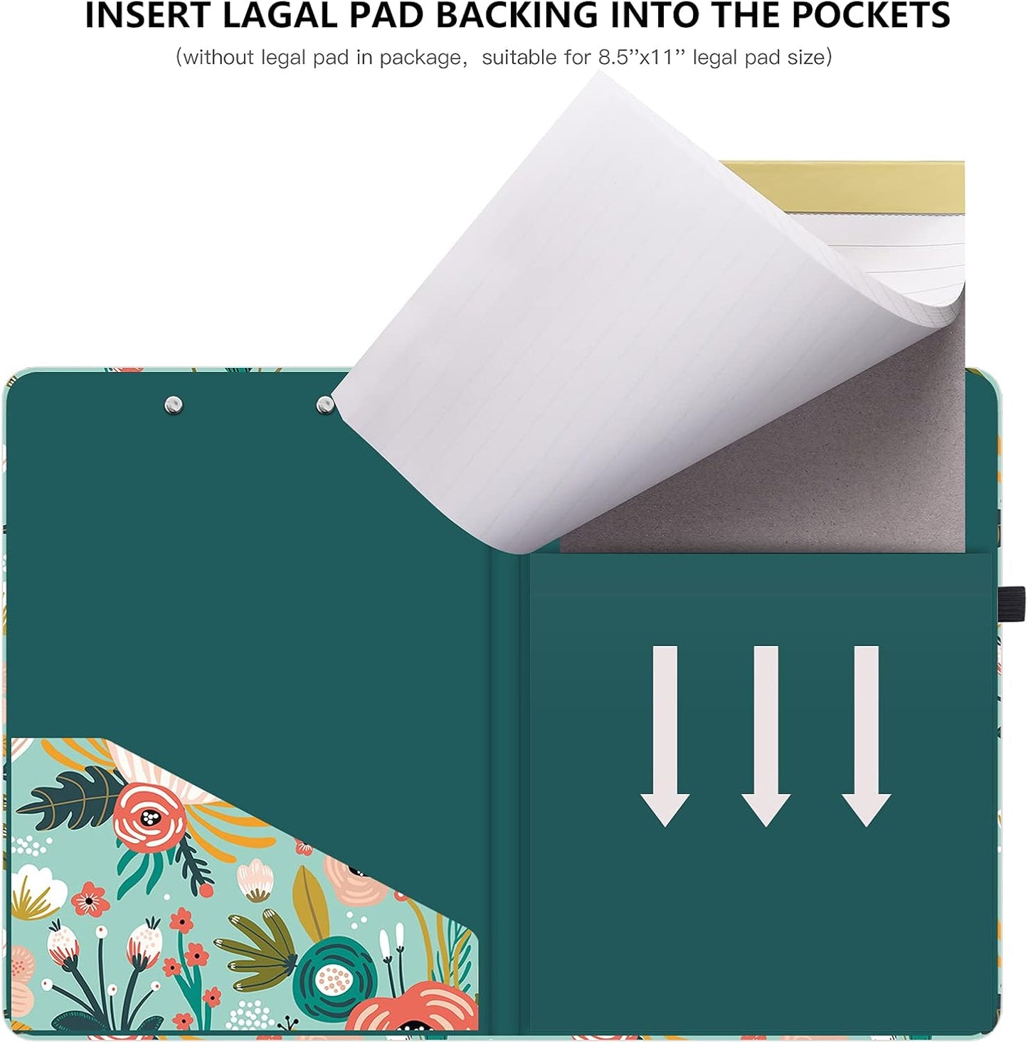 Hongri Clipboard Folio with Refillable Lined Notepad and Interior Storage Pocket for Students, Classroom, Office, Women, Man, Cute Custom Pattern, Size 12.8 x 9.2 in, Classic Flower