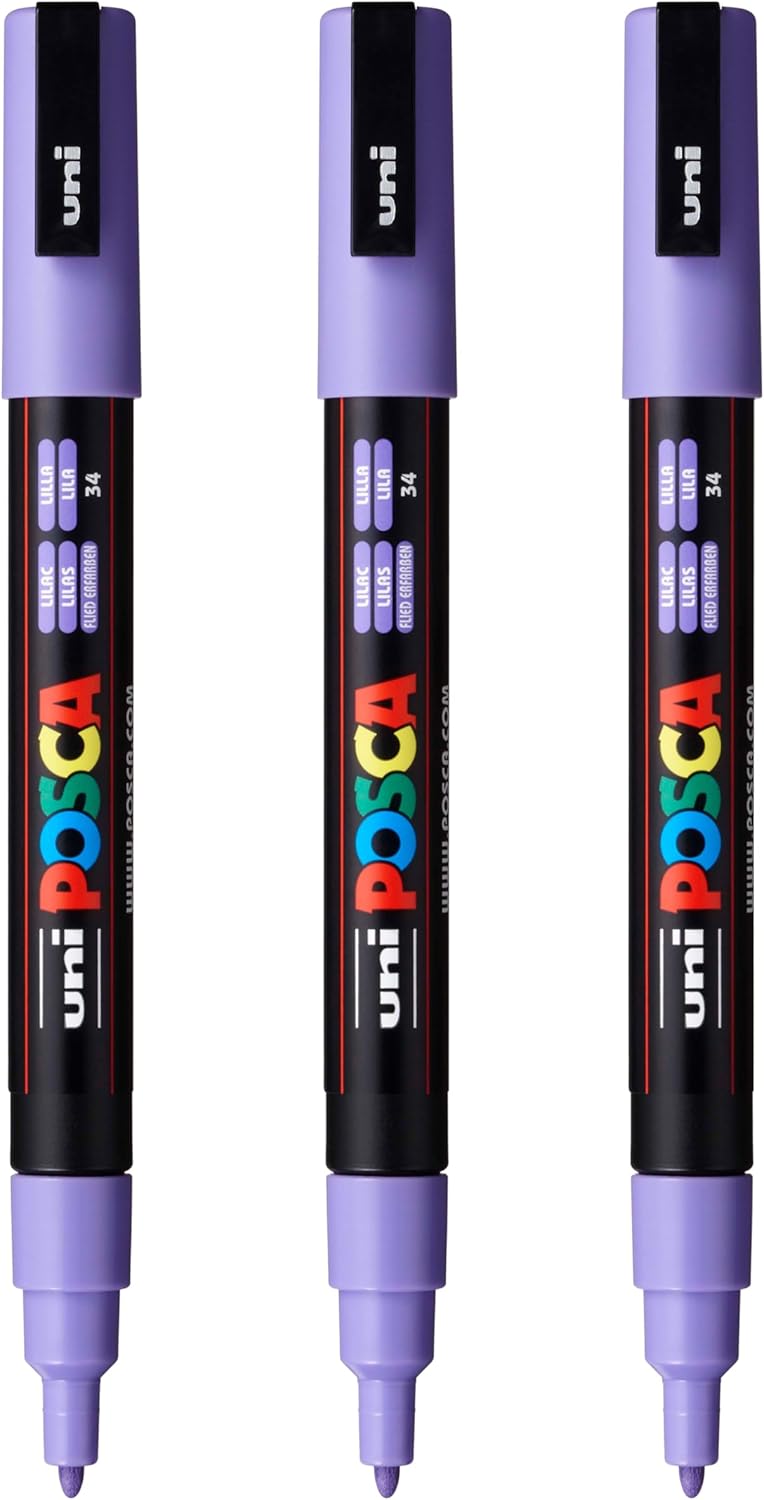 posca PC-3M Water-Based Paint Markers, Reversible Fine Tip (0.9-1.3mm), Pink, 3 Count