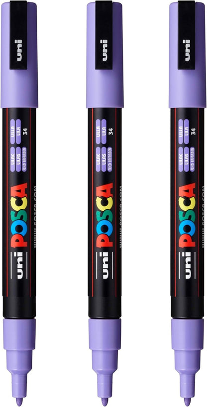 posca PC-3M Water-Based Paint Markers, Reversible Fine Tip (0.9-1.3mm), Pink, 3 Count