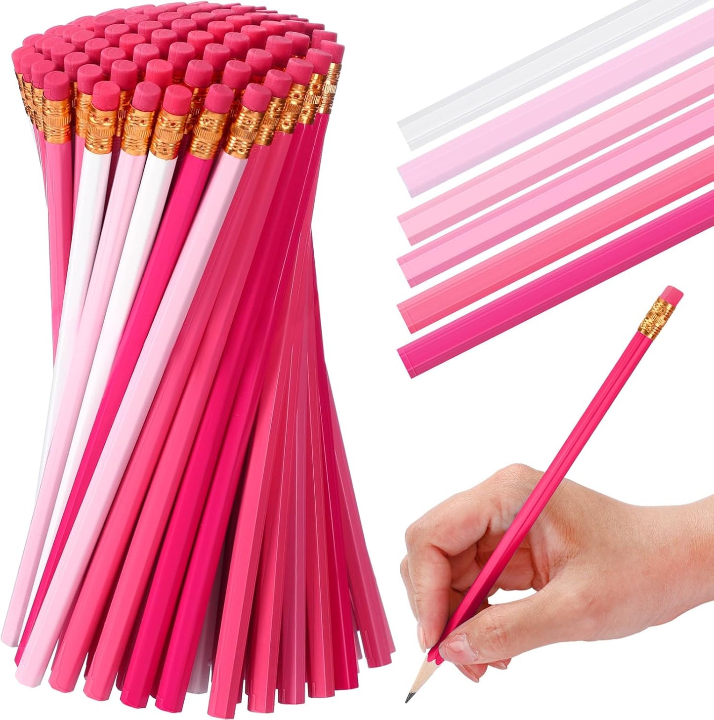 TecUnite 60 Pcs HB Pencils #2 Unsharpened Wood Cased Pencils with Eraser Hexagonal Pencil Cute Graphite No 2 Pen for Adults Gifts Exam School Office Sketching Learning (Wood Color, Silver)