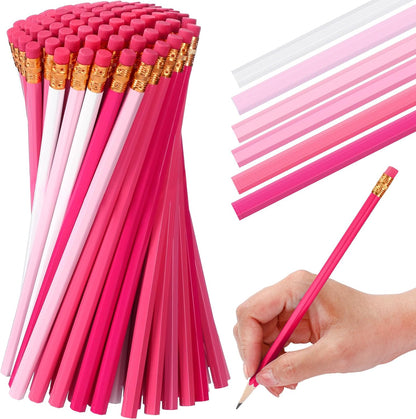 TecUnite 60 Pcs HB Pencils #2 Unsharpened Wood Cased Pencils with Eraser Hexagonal Pencil Cute Graphite No 2 Pen for Adults Gifts Exam School Office Sketching Learning (Wood Color, Silver)