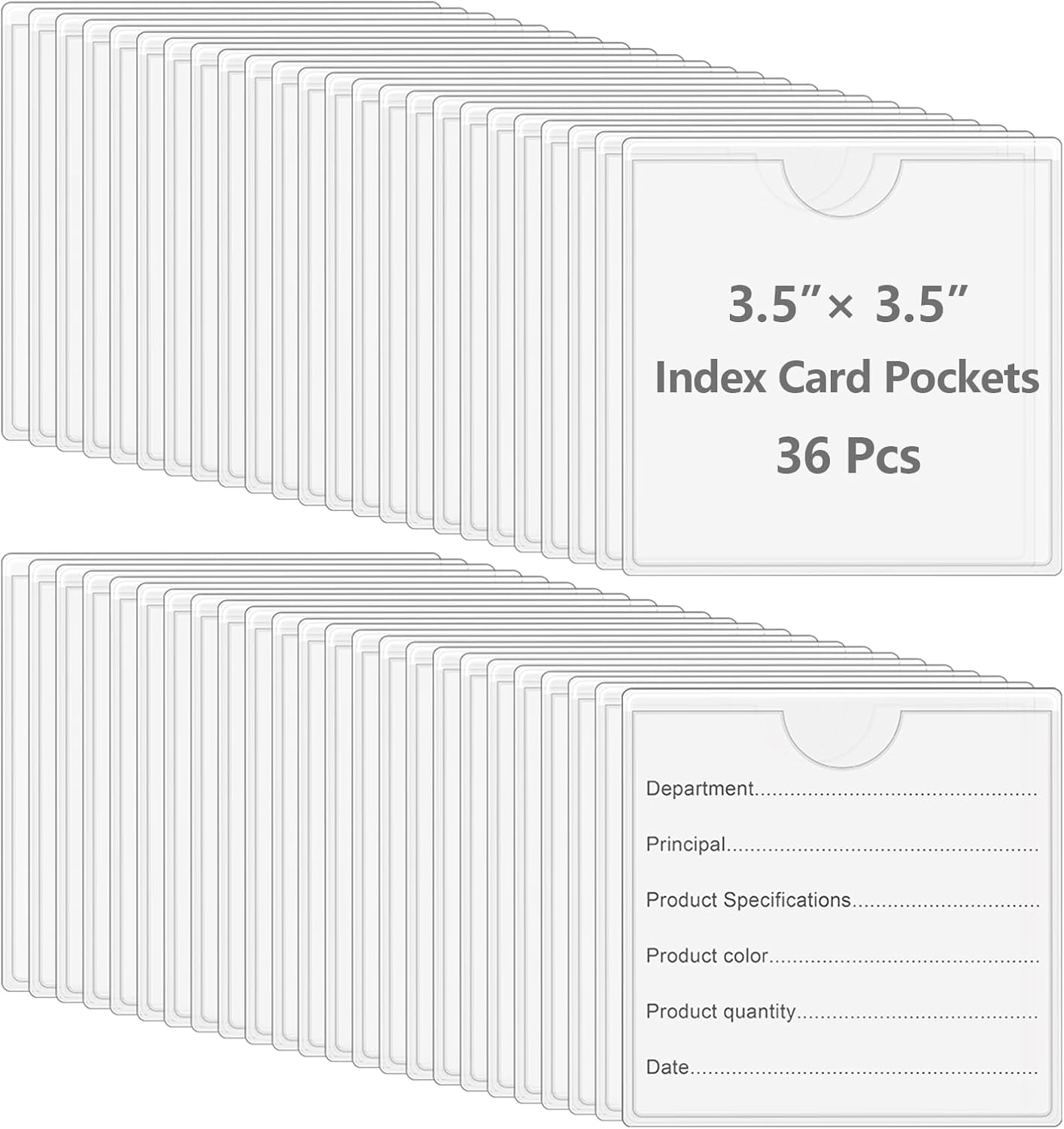 36 Pack 3" x 5" Index Card Holder Adhesive Plastic Label Holders Clear Tote Bag Labels Stickers for Organizing Storage Bins Library Card Shelves