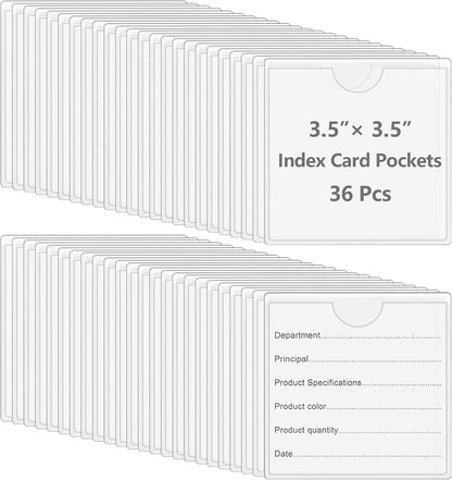 36 Pack 3" x 5" Index Card Holder Adhesive Plastic Label Holders Clear Tote Bag Labels Stickers for Organizing Storage Bins Library Card Shelves