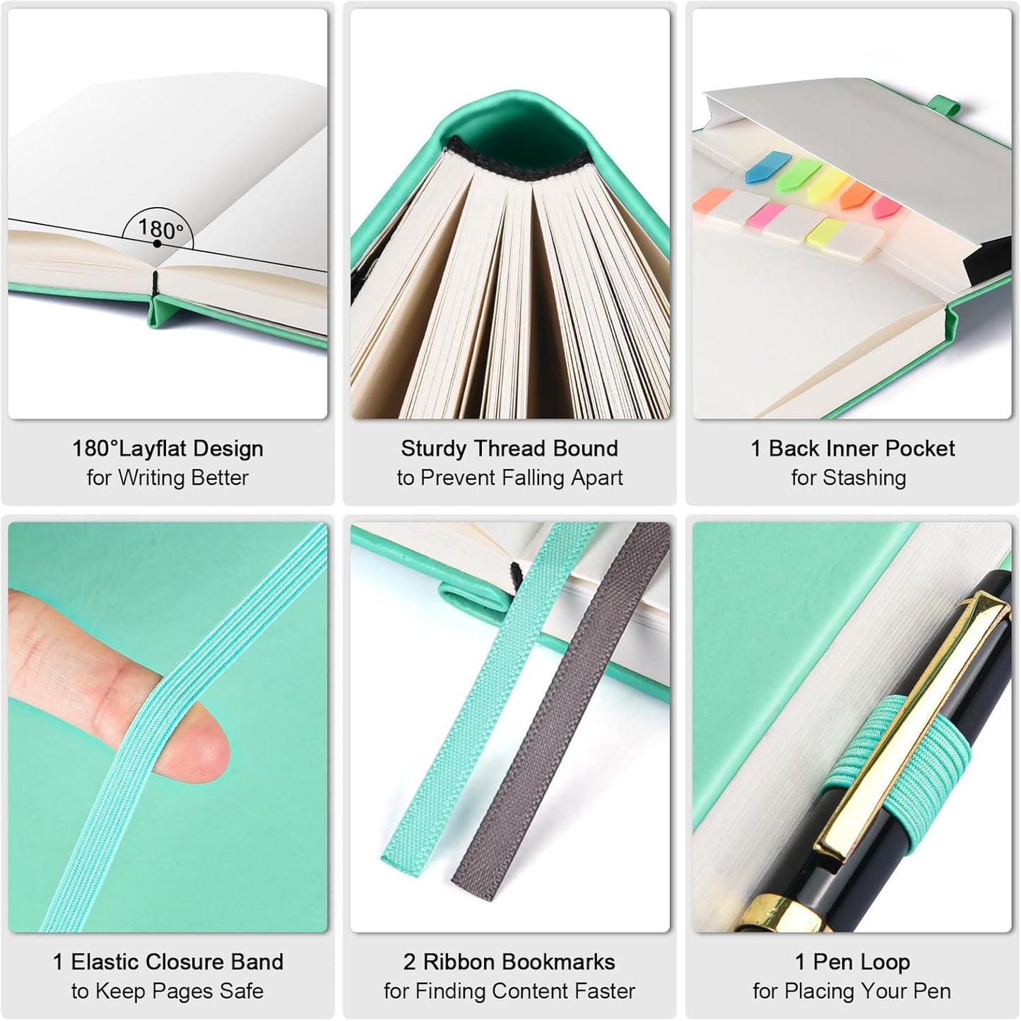 5 Pack College Ruled Notebook, 312 Numbered Pages Thick Notebooks Bulk, 100gsm No Bleed Paper Hardcover Leather Journal, Lined Journal Notebook Set for Women Men School Office, A5, Multicolor