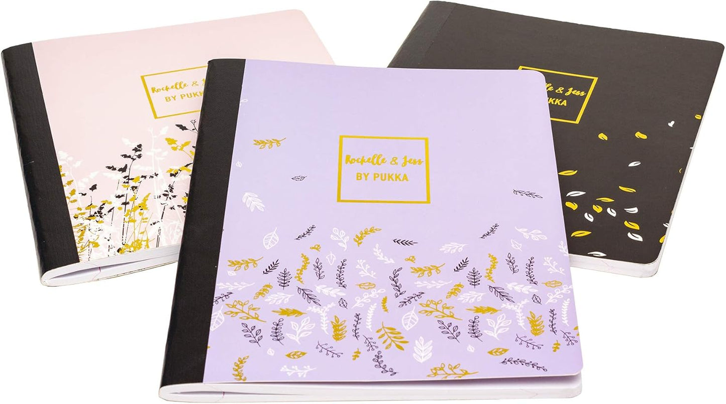 Pukka Pad, Composition Notebooks - 3 Pack of Journals Featuring 140 Pages of College Ruled 80GSM Paper with Sturdy Cover Stock - 9.75 x 7.5in - Bloom