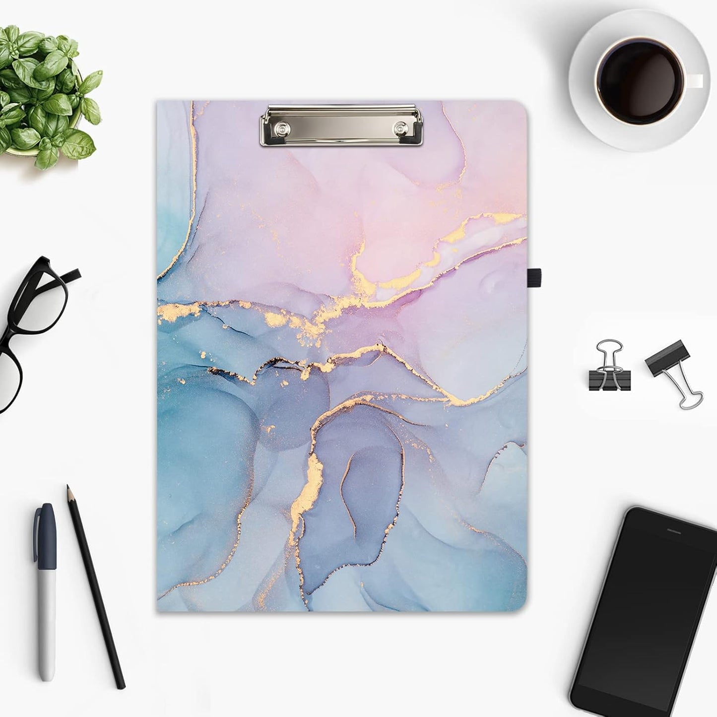 Hongri Clipboard Folio with Refillable Lined Notepad and Interior Storage Pocket for Students, Classroom, Office, Women, Man, Cute Custom Pattern, Size 12.8 x 9.2 in, Classic Flower