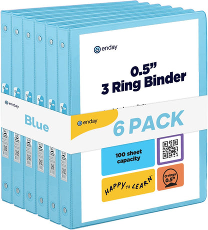 Enday 1 Inch Binder (6 Pack - Grey) 3 Ring Binder 1 inch with Clear View Cover and 2 Inside Pocket - for Letter Size 8.5 x 11'' Paper, Ideal for School Supplies, Office, and Home