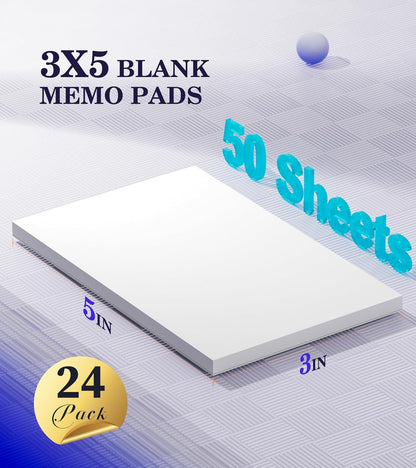 Notepads 3x5, 6 Pack Small Note Pads, Server Note Pad, Scratch Pads 3x5, Memo Pads White Paper, 50 Sheets per Blank Note pads 3''x5'', Small Writing Pads Pocket Notepads for Office School Home Supplies