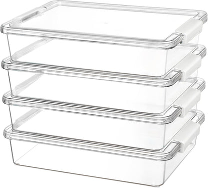 Vtopmart 6 Qt Plastic Storage Bins with Lids, Clear Sensory Bins, Arts Crafts Organizers and Storage, Stackable Containers for Home Office and School Supplies, 4 Pack