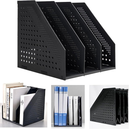 Marte Vanci Collapsible Magazine File Holder with 4 Vertical Compartments, Binder Holder for Desk, Desktop Binder Organizer for Notebook, Documents, Book, School Office Supplies(Light Gray)