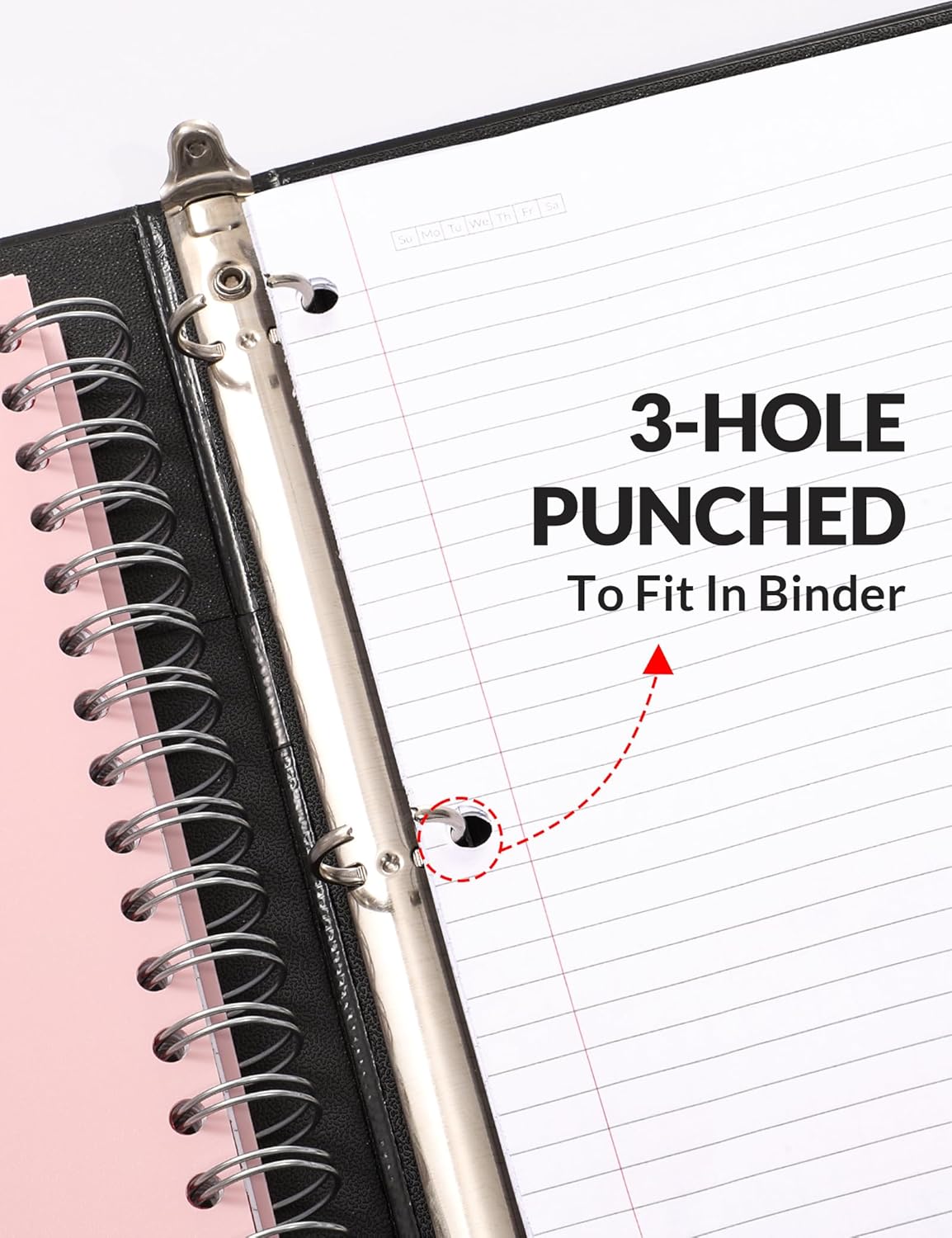 SUNEE Spiral Notebooks for Work with Removable Dividers & Tabs – College Ruled 5 Subject, 300 Pages, 3 Hole Punched, Durable PP Cover, 8"x10.5" – Notebooks for Office or School, Black