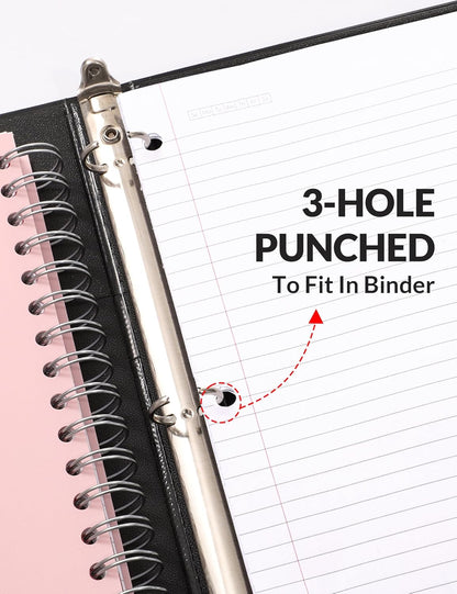 SUNEE Spiral Notebooks for Work with Removable Dividers & Tabs – College Ruled 5 Subject, 300 Pages, 3 Hole Punched, Durable PP Cover, 8"x10.5" – Notebooks for Office or School, Black