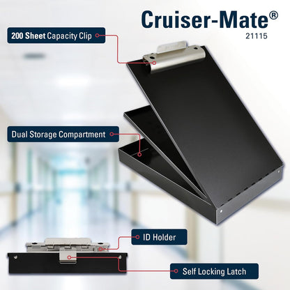 Saunders Cruiser-Mate Black Aluminum Clipboard with Storage, Dual Tray Nursing Folio, HIPAA Compliant Medical Chart Holder, Heavy Duty Recycled Metal, Self-Locking Latch, Made in USA