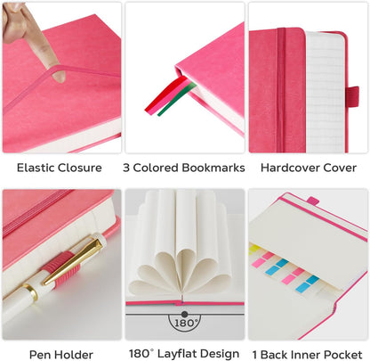 Hardcover Lined Notebook Journal for Writing, 320 Pages Leather Thick College Ruled Notebook Journal with 100GSM Paper, A5 (5.7'' X 8.4'') Daily Journal for Women Men Work Organization, Black