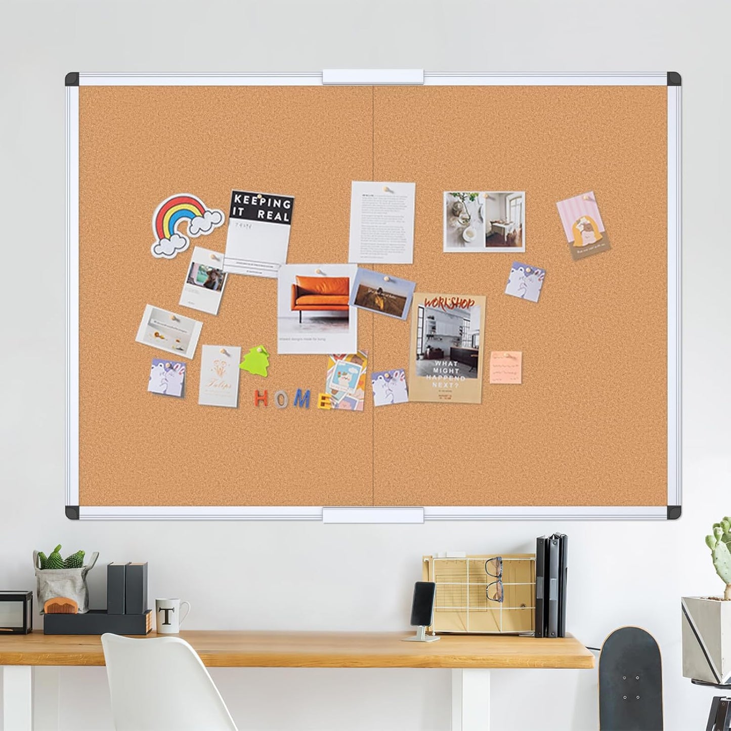 VIZ-PRO Cork Notice Board Bulletin Board, 96 X 48 Inches, Pack of 2, Silver Aluminium Frame