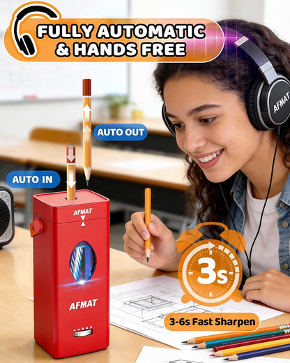 AFMAT Electric Pencil Sharpener, Rechargeable & Cordless, Fully Automatic Pencil Sharpener for Classroom, Auto in & Out, 5 Sharpness Modes, Heavy Duty Sharpeners for 6-12mm No.2/Jumbo Pencils PSC7