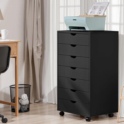 OLIXIS 5 Drawer Mobile File Cabinet Under Desk Storage Organization with Wheels Vertical Filing Chest Rolling Wood Small Desk Printer Stand for Home Office, 15.75"D x 18.74"W x 25.39"H, Black