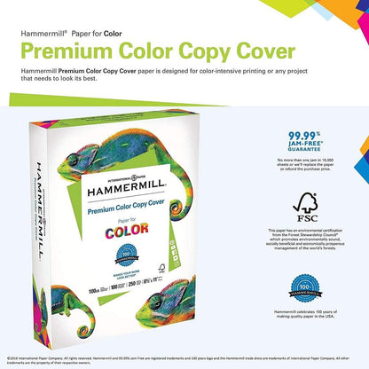 Hammermill Cardstock, Premium Color Copy, 100 lb, 8.5x11 - 1 Pack (250 Sheets) - 100 Bright, Made in the USA Card Stock, 120024R, White