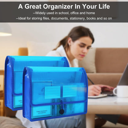 Eco-Friendly Plastic File Folders, Expanding Poly File Wallet, Transparent Expandable Envelope Organizer Document Folder with Elastic Band and Button Closure, with Small Two Pockets, 5 Colors