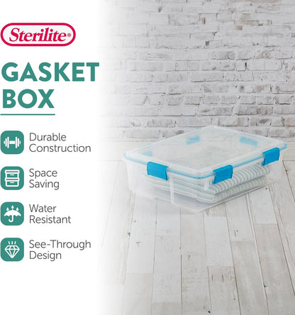 Sterilite 4-Pack Gasket Box, Weather-Resistant Storage Bins with Latching Lids, 32 Quart - Heavy-Duty Organizing Containers for Closet, Bathroom, and Office