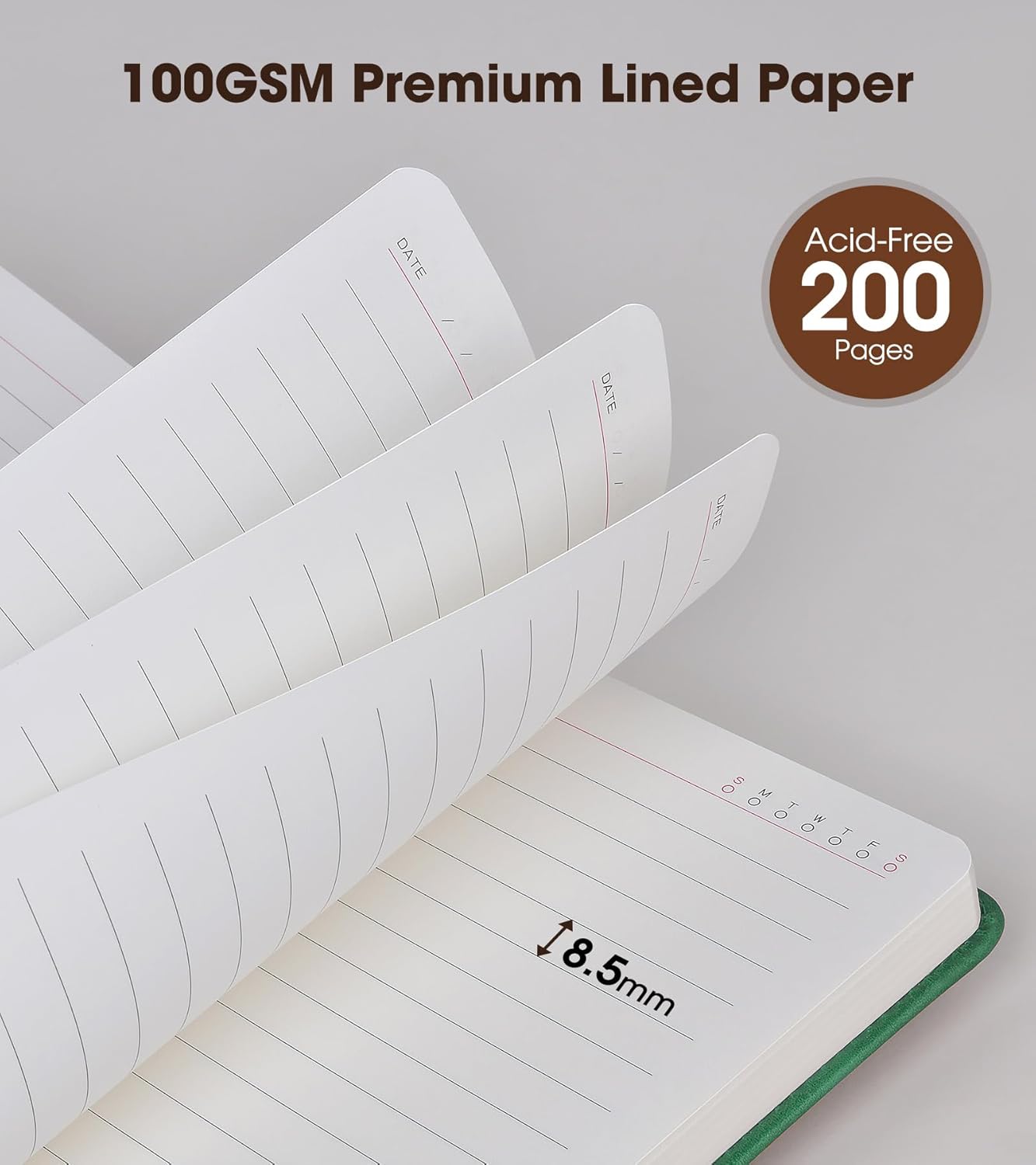 Lined Journal Notebook with Pen, A5 Personalized Hardcover Leather Journal for Men Women, 200 Pages 100 GSM Thick Paper College Ruled Notebooks for Work Travel School Writing Diary 5.9" X 8.4" Black
