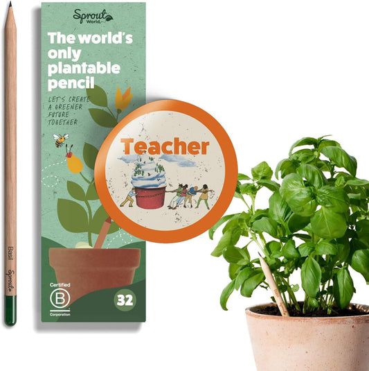 SproutWorld Wood-Cased Pencils | Teacher's Edition | HB Pre-Sharpened Graphite Plantable Wooden Pencils with flower, Herb & Vegetable Seeds | Gift for Teachers | 32 Pack