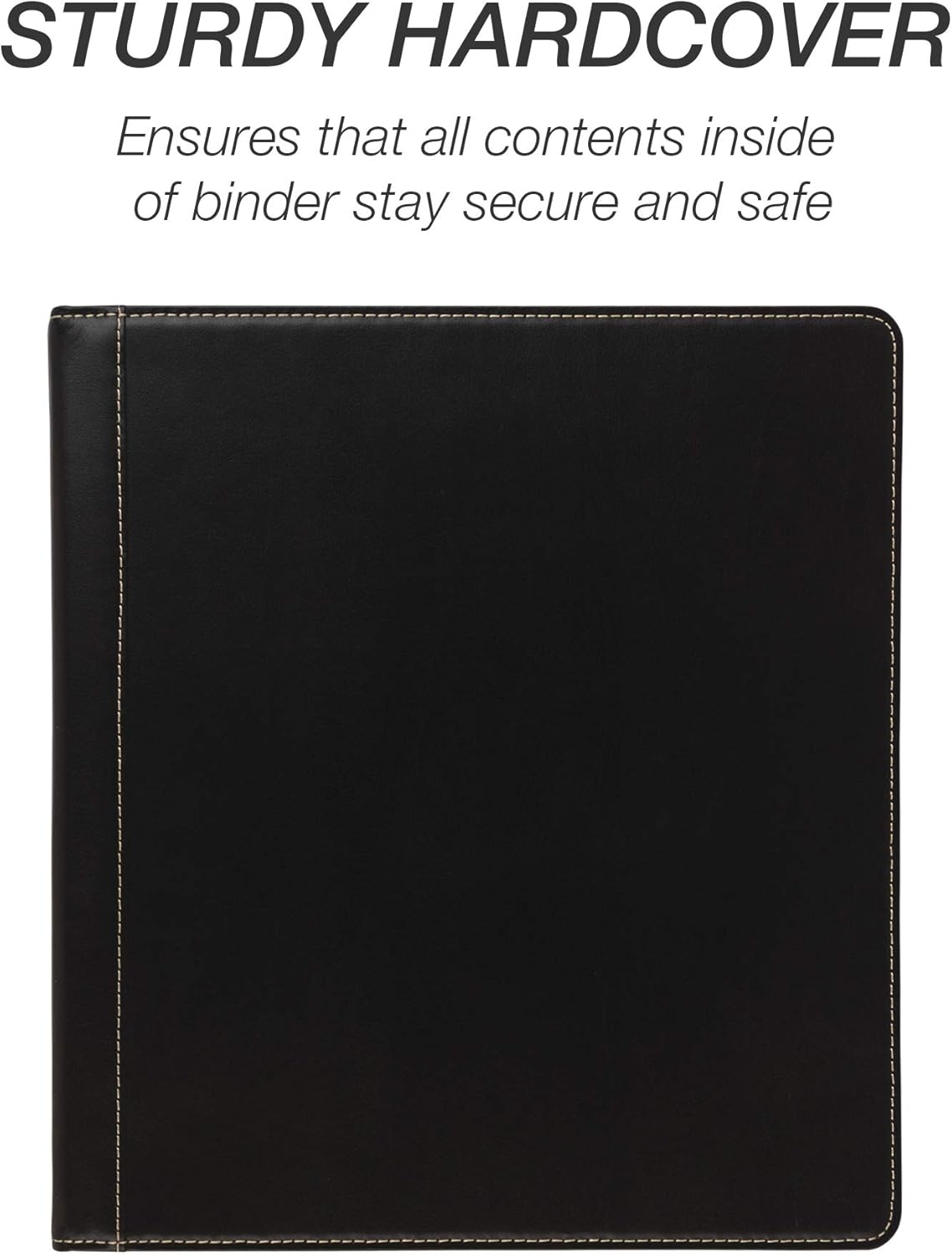 Samsill 1 Inch 3 Ring Binder, Leather, Black with Contrast Stitching, 8.5X 11 Inch, 3 Rings, Notebook Binder, Portfolio Organizer, Planner, Journal