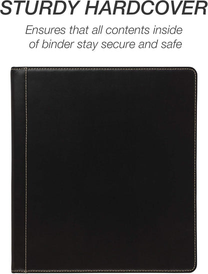 Samsill 1 Inch 3 Ring Binder, Leather, Black with Contrast Stitching, 8.5X 11 Inch, 3 Rings, Notebook Binder, Portfolio Organizer, Planner, Journal