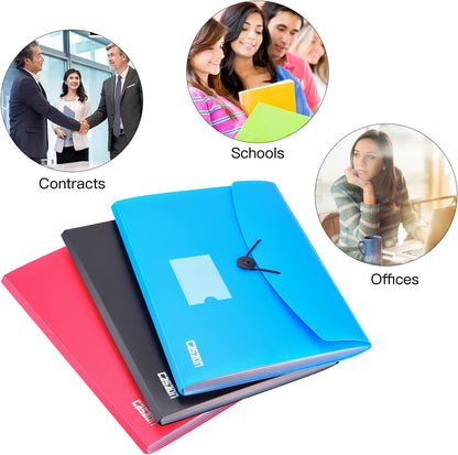 7-Pocket Expanding File 3pcs, Plastic Expandable File Folder - Black&Blue&Red
