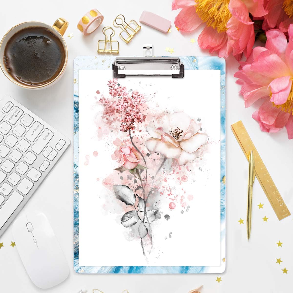WAVEYU Fashion Cute Clipboard, Decorative Office Hardboard Wood Nursing Clip Board for Standard A4 Letter Size for Students, Women, Men, 12.5"x 9", Black+White02