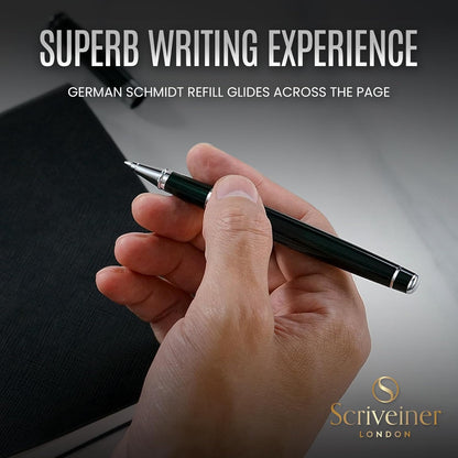 Scriveiner Midnight Blue Rollerball Pen - Stunning Blue Lacquer Luxury Pen, Chrome Finish, Schmidt Ink Refills, Men & Women, Professional, Executive Office, Nice Pen