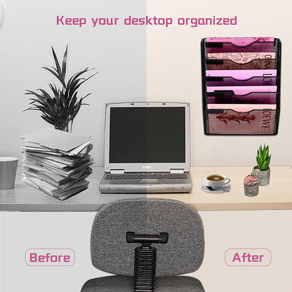 1 Pocket Mesh Wall File Holder Organizer Office Hanging File Folder Magazine Rack, Nametag Label Hooks Set Included (Black)